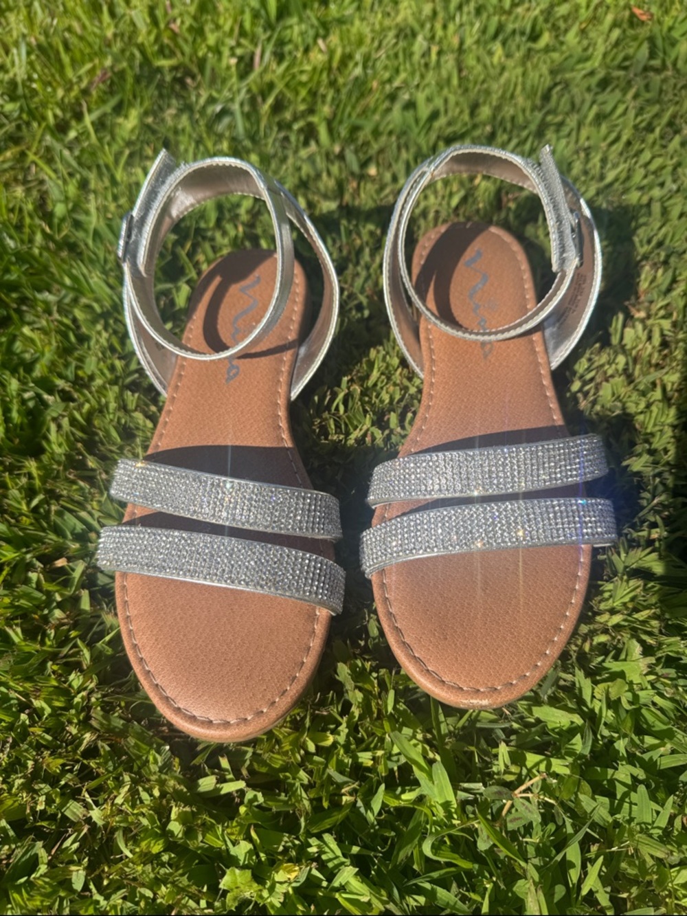 Nina Silver Glitter Double-Strap Ankle Sandals for Kids